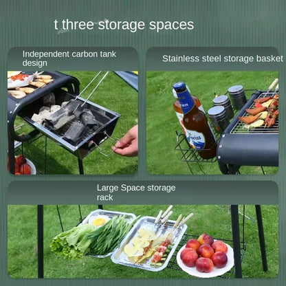 Home Camping Portable Folding Installation Easy Charcoal Barbecue Thickened Stainless Steel Barbecue Grill Portable Grill