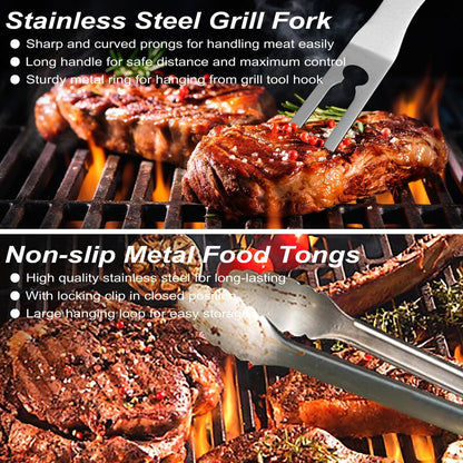 29 PCS BBQ Grill Accessories Stainless Steel BBQ Tools Grilling Tools Set with Storage Bag for Fathers Day Dads Birthday Presents - Camping Grill Utensils Set Ideal Grilling Gifts for Men Women