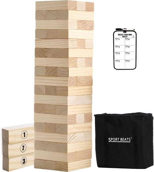 Outdoor Games Large Tower Game 54 Blocks Stacking Game - Includes Carry Bag and Scoreboard