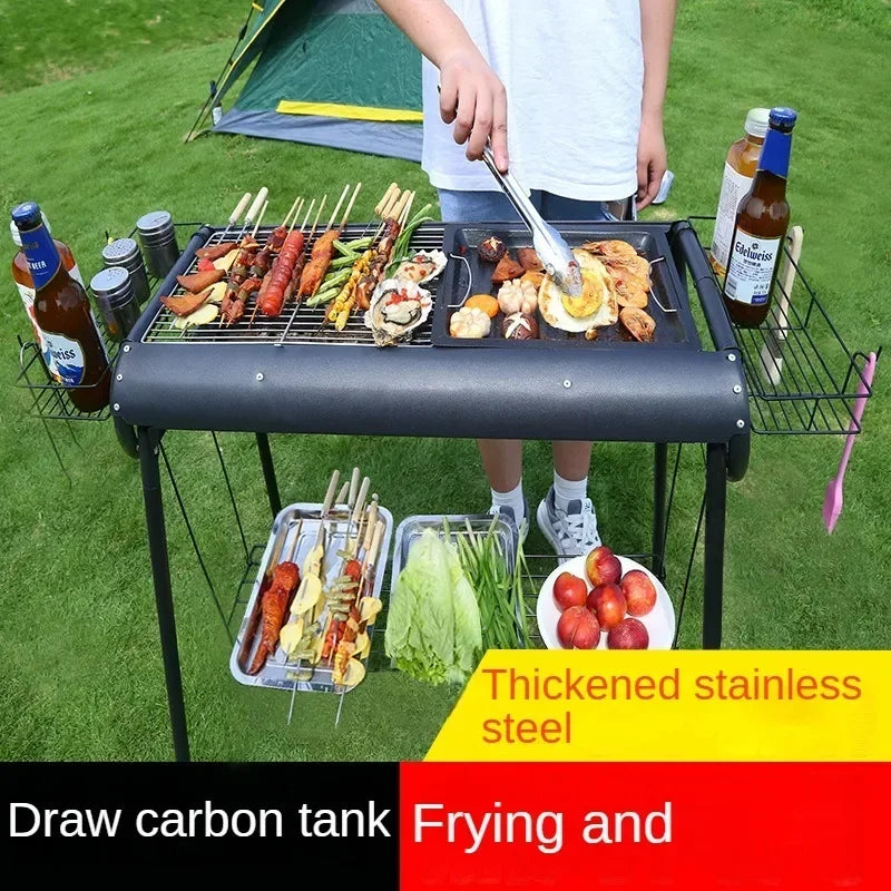 Home Camping Portable Folding Installation Easy Charcoal Barbecue Thickened Stainless Steel Barbecue Grill Portable Grill