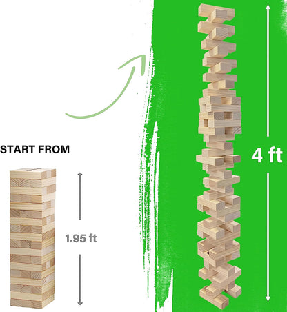 Outdoor Games Large Tower Game 54 Blocks Stacking Game - Includes Carry Bag and Scoreboard